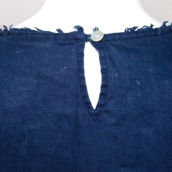 J.JILL Linen Tunic, L, Navy Blue, Fringe, Long sleeve, Vented, Keyhole Back - Picture 6 of 12